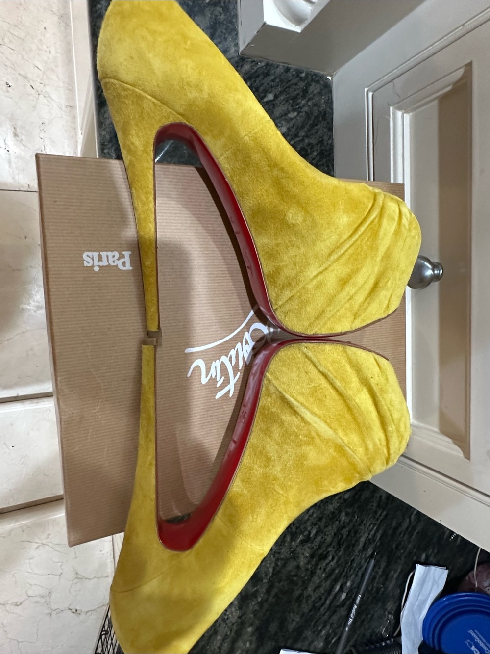 Christian Louboutin Yellow Suede “Drapesse” 160 Stiletto Pumps NIB 39.5 ret. 1K